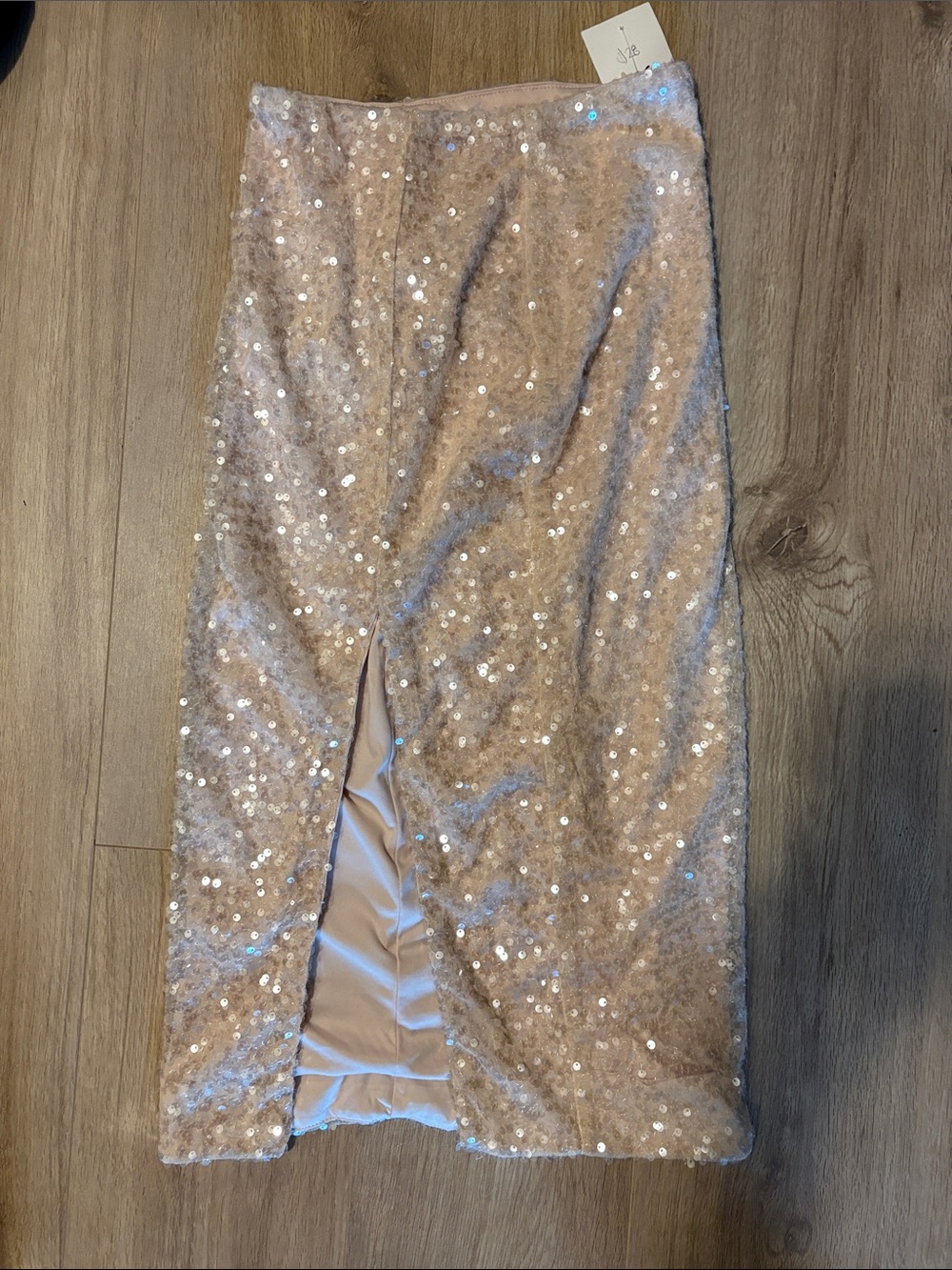 Final price $10 Sequin Midi Skirt with Front Slit - Champagne Sparkle xs